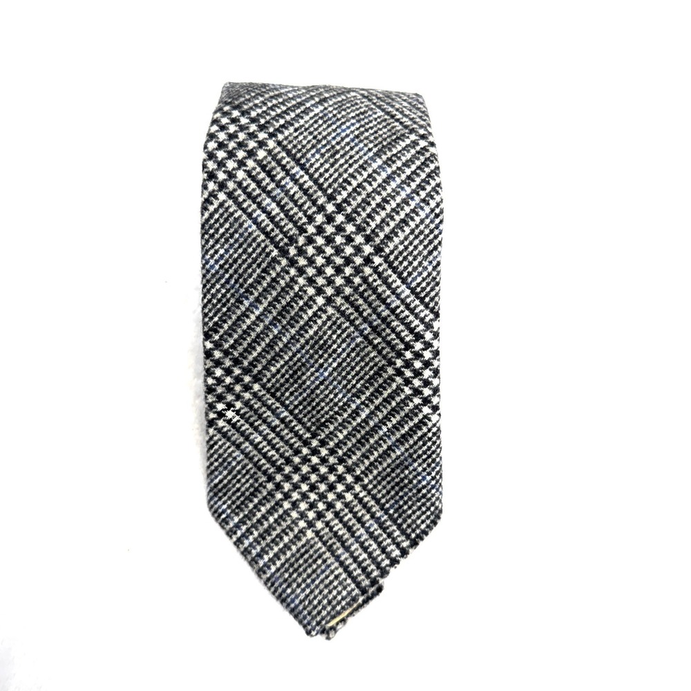 VTG Polo Ralph Lauren 100% Wool Neck Tie Black White Glen Plaid Tweed USA Made